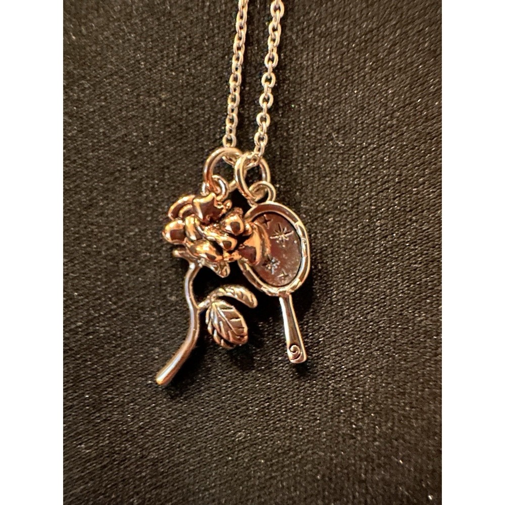 Disney Beauty And The Beast Enchanted Rose & Mirror Necklace Adjustable Chain